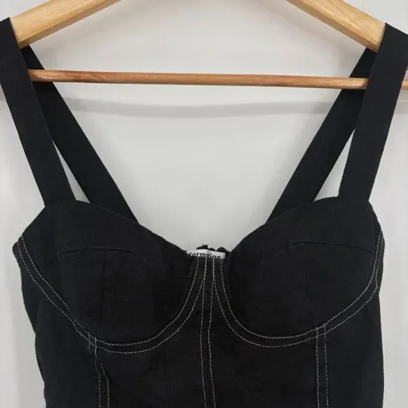 Reformation Libra Bustier Linen Top, Sz 0, Black White Sexy Reputation Edgy - Picture 5 of 10
